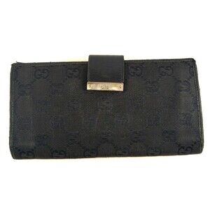 Classic GUCCI Continental Black Gold Leather and Canvas Long Wallet